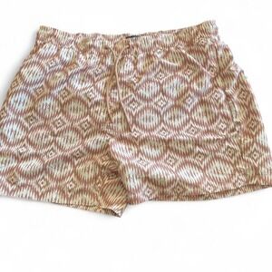 Forever 21 Men Swim Trunks‎ Tan White Geometric Tribal Print Mesh Lined 2XL XXL
